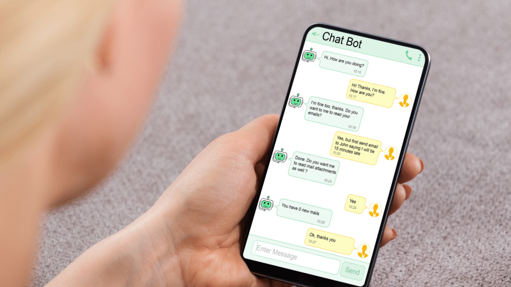 An image of a client communicating with a chatbot for a small business in Ontario.