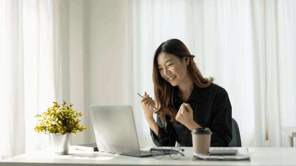 An image of a small business owner who just realized she is not late for her corporate tax filing in 2025